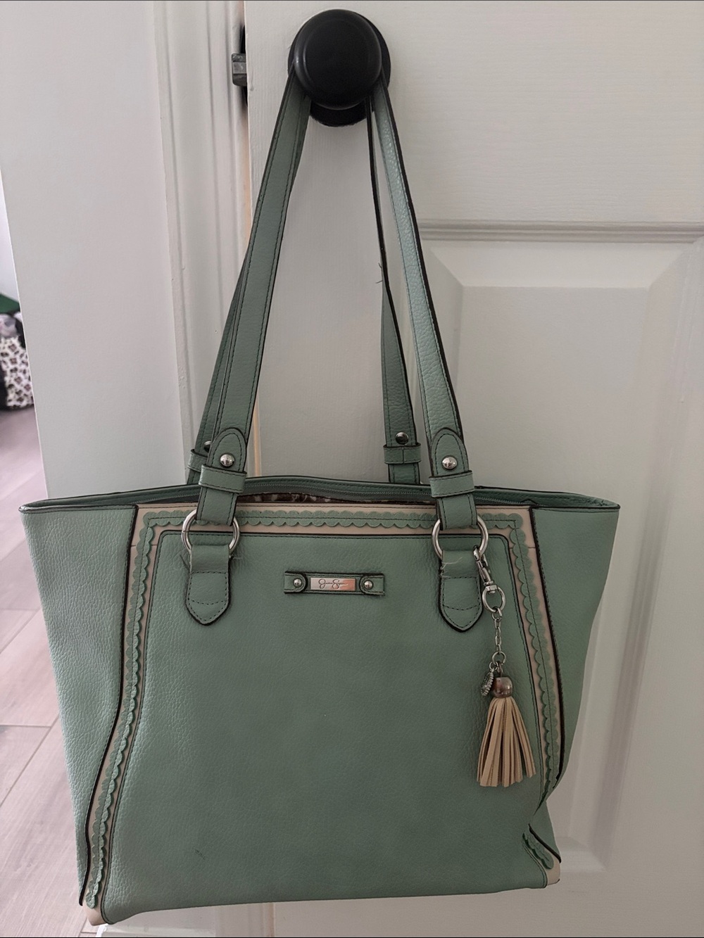 Jessica Simpson Mint Green Tote with Tassel Accent
